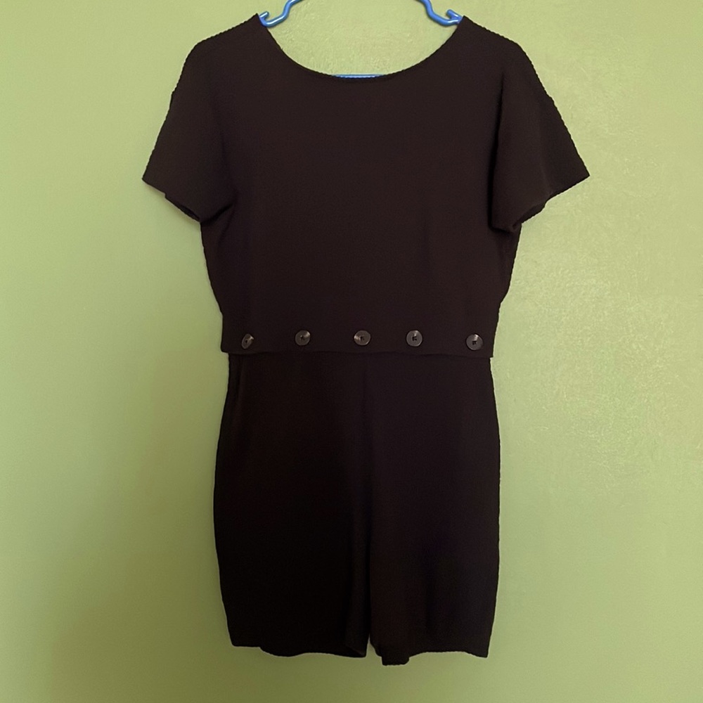 Seersucker Knit Button-Waist Romper